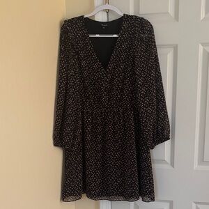 Madewell Black and Floral Patterned Long Sleeve Dress